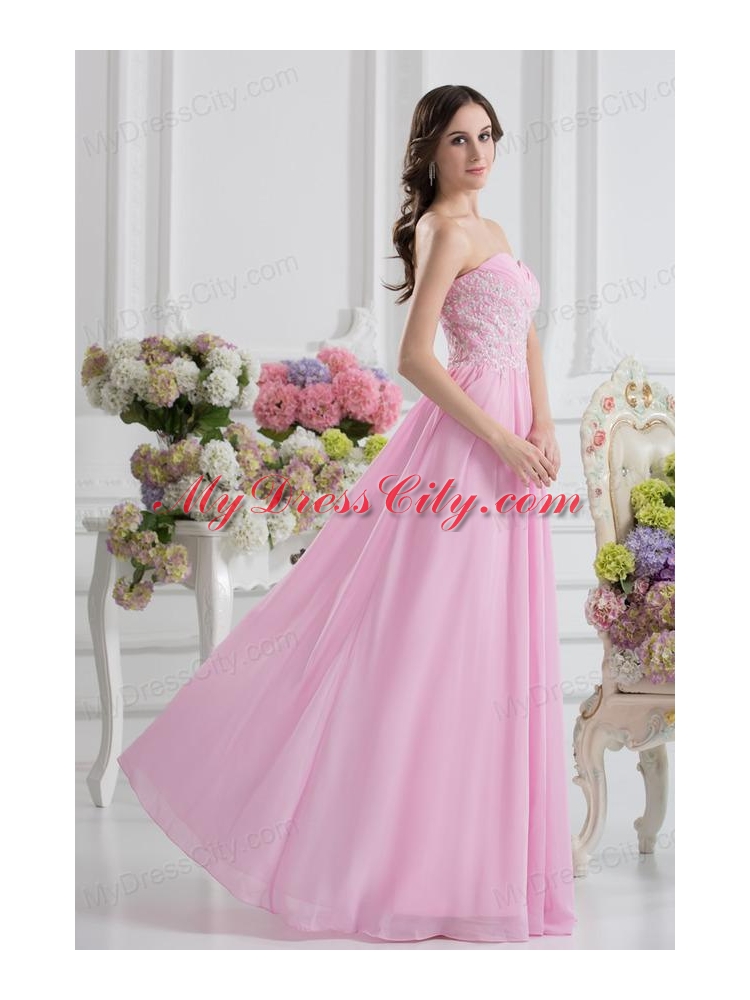 Empire Sweetheart Appliques Prom Dress in Baby Pink