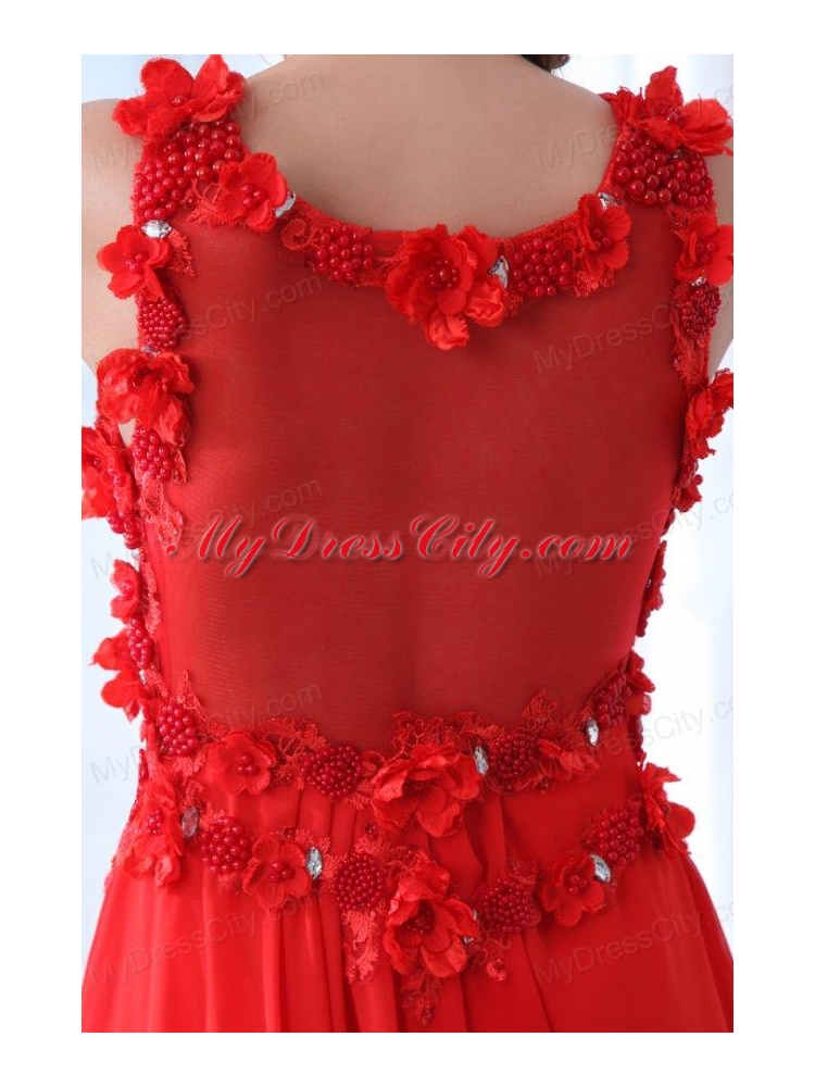 Empire Wine Red V-neck Ruching Appliques Floor-length Prom Dress