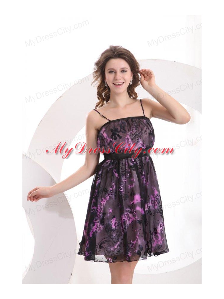 Mulit-color Spaghetti Straps Mini-length Printing Prom Dress