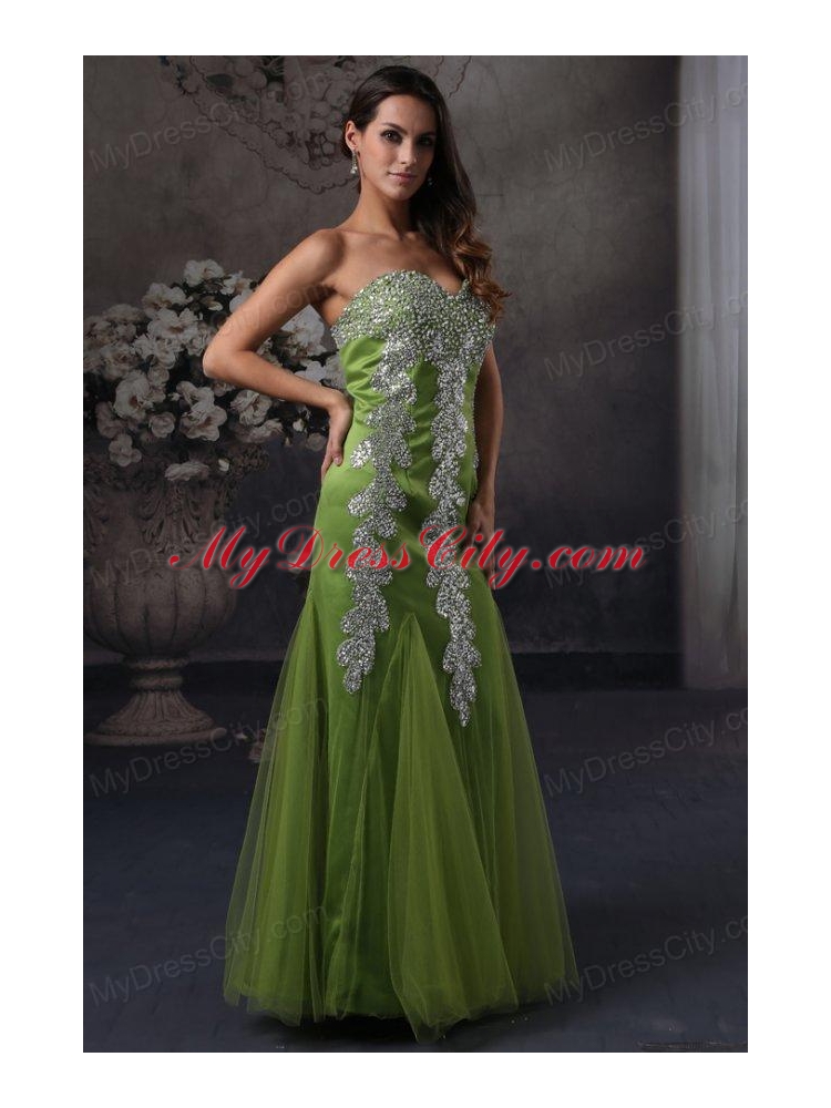 Olive Green Column Prom Dress with Sweetheart Beading