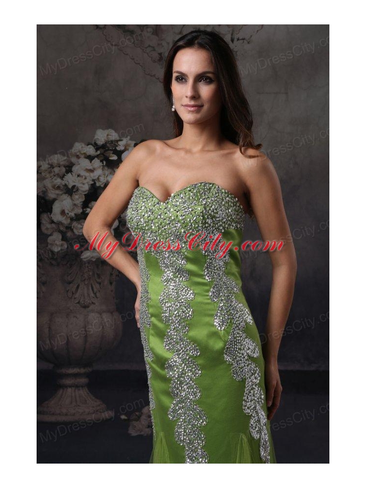 Olive Green Column Prom Dress with Sweetheart Beading