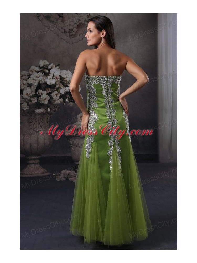 Olive Green Column Prom Dress with Sweetheart Beading