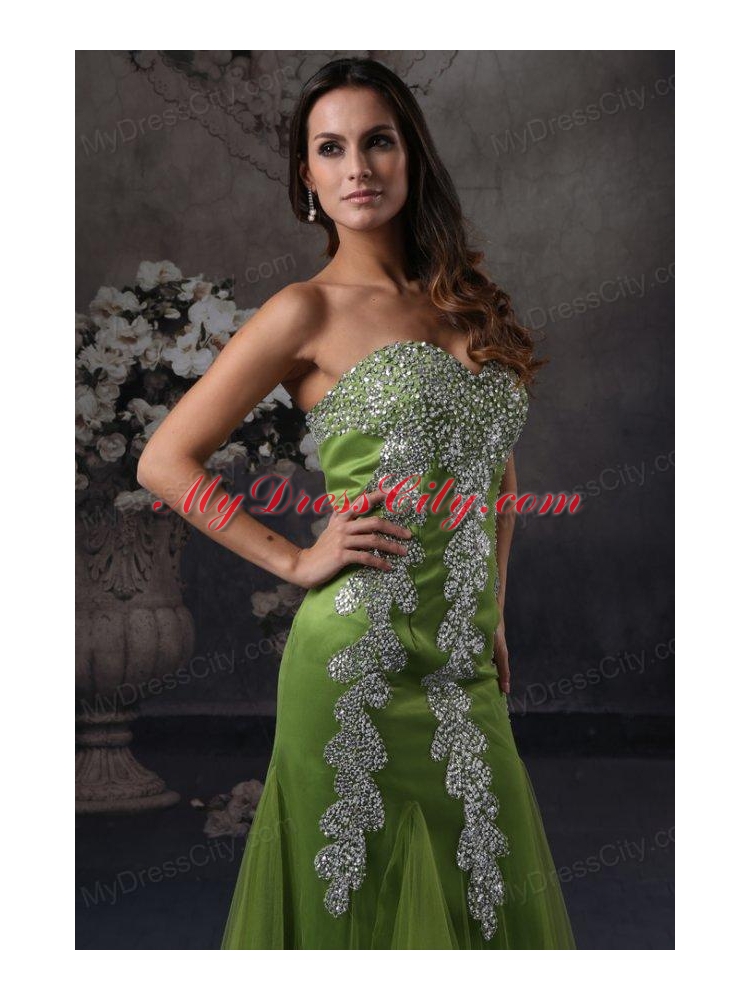 Olive Green Column Prom Dress with Sweetheart Beading