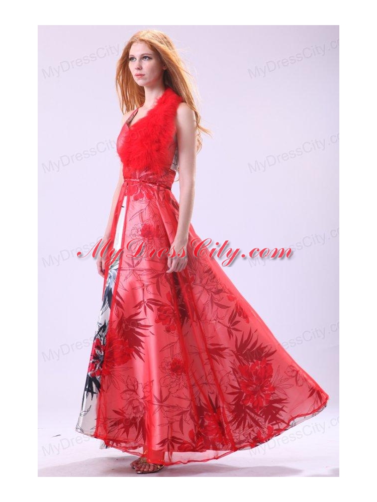 Red Empire Halter Long Beading Chiffon 2014 Prom Dress