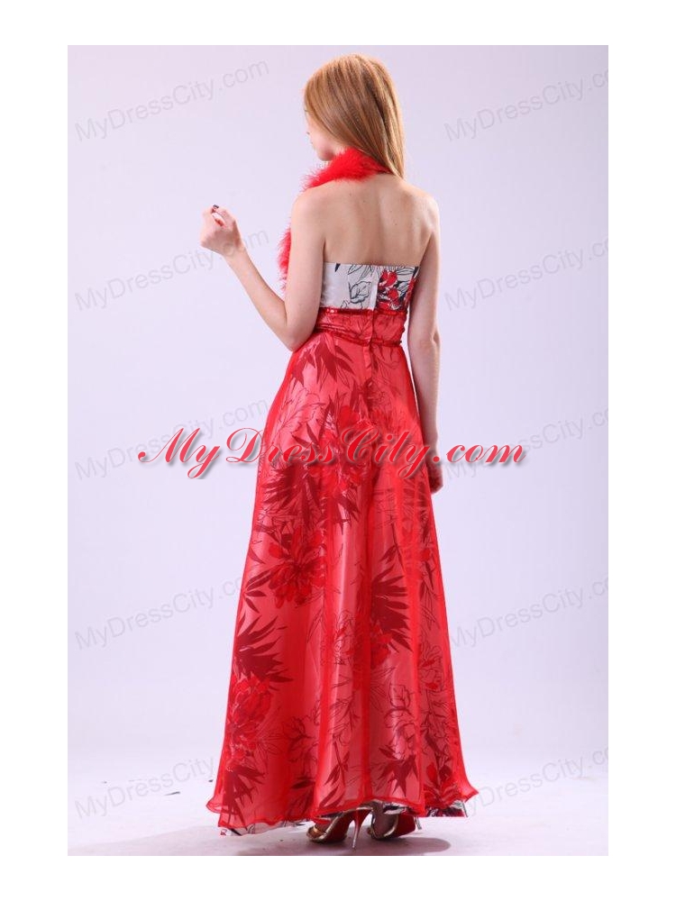 Red Empire Halter Long Beading Chiffon 2014 Prom Dress