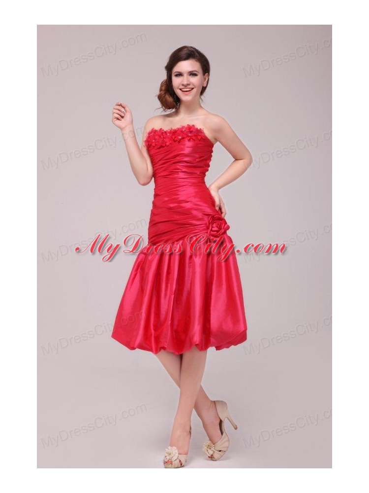 Red Mermaid Strapless Appliques and Ruching Prom Dress