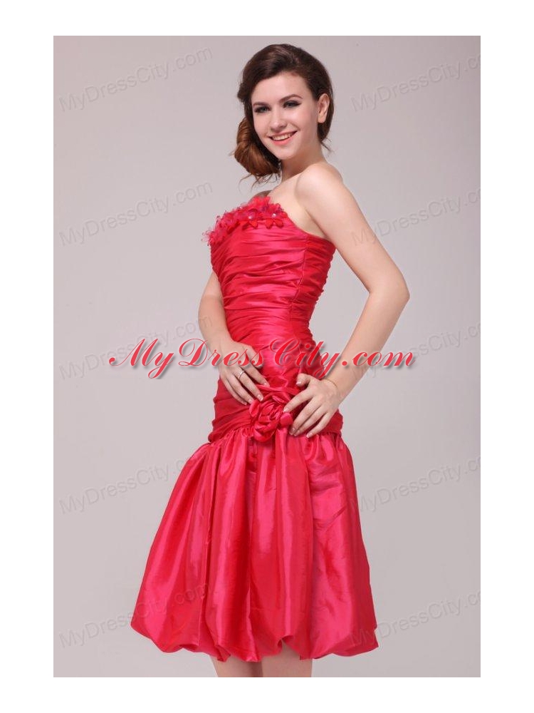 Red Mermaid Strapless Appliques and Ruching Prom Dress