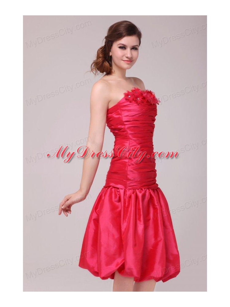 Red Mermaid Strapless Appliques and Ruching Prom Dress