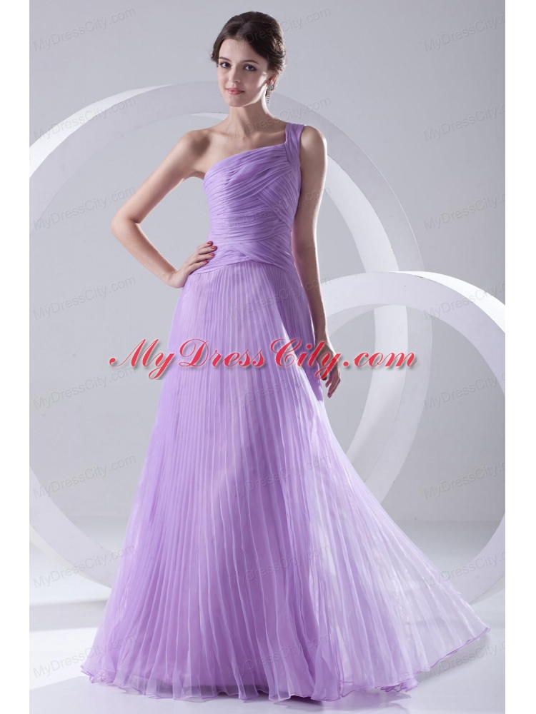 A-line One Shoulder Organza Floor-length Lavender Prom Dress