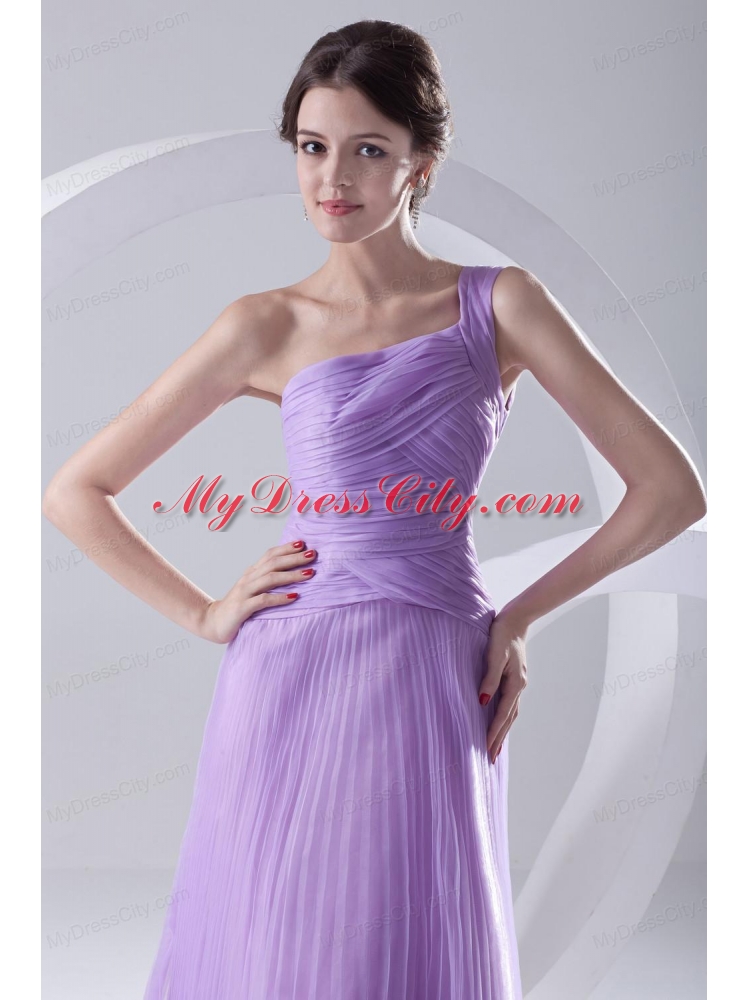 A-line One Shoulder Organza Floor-length Lavender Prom Dress