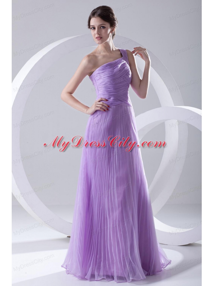 A-line One Shoulder Organza Floor-length Lavender Prom Dress