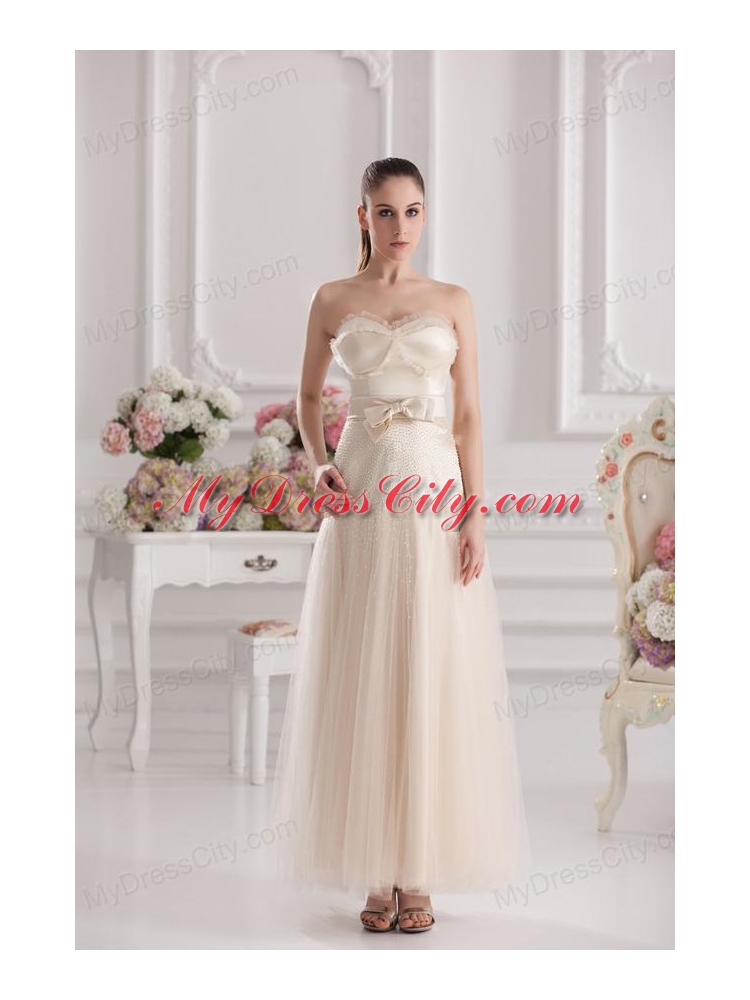 A-line Sweetheart Floor-length Bowknot Champagne Prom Dress