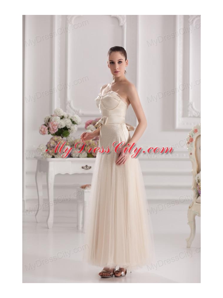 A-line Sweetheart Floor-length Bowknot Champagne Prom Dress