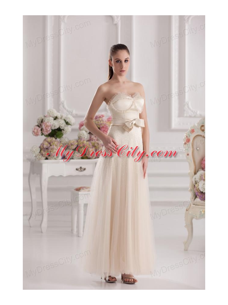 A-line Sweetheart Floor-length Bowknot Champagne Prom Dress