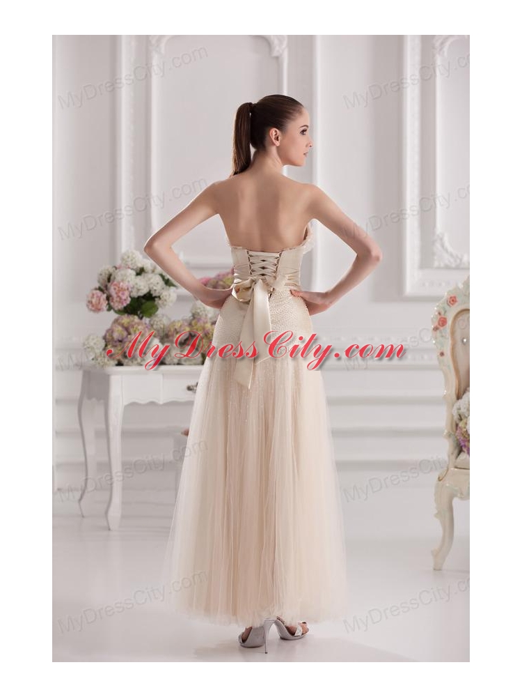 A-line Sweetheart Floor-length Bowknot Champagne Prom Dress