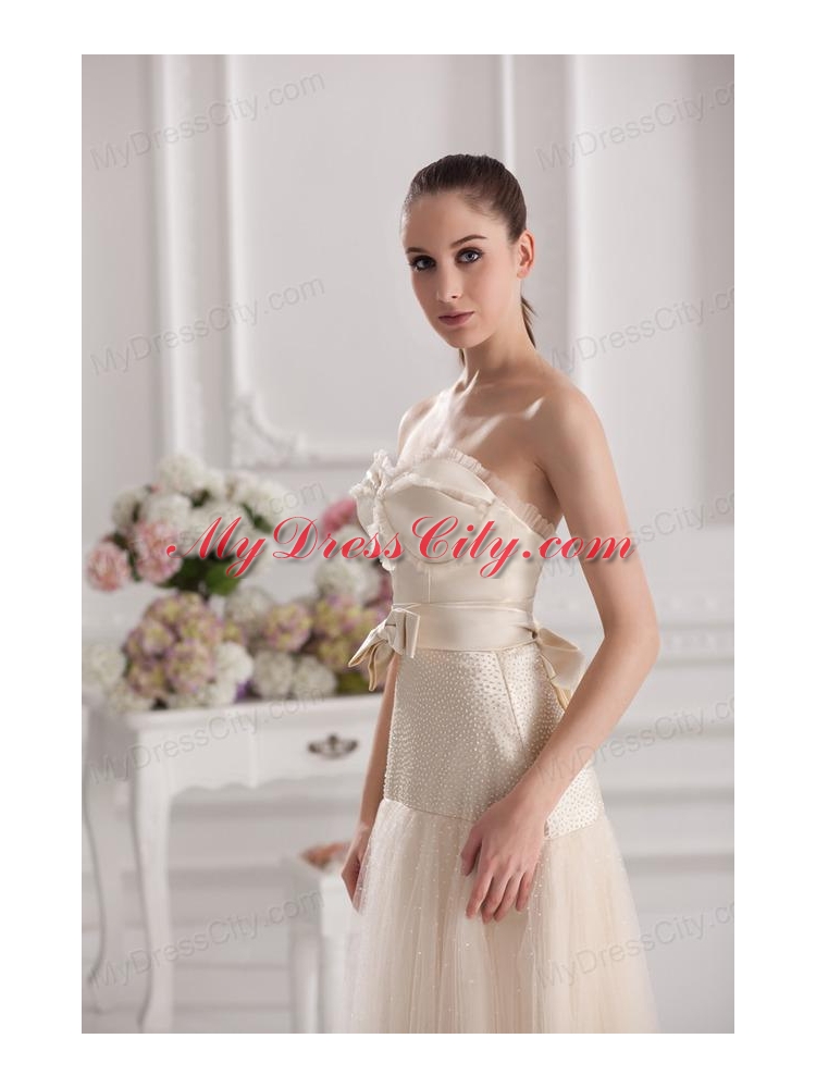 A-line Sweetheart Floor-length Bowknot Champagne Prom Dress