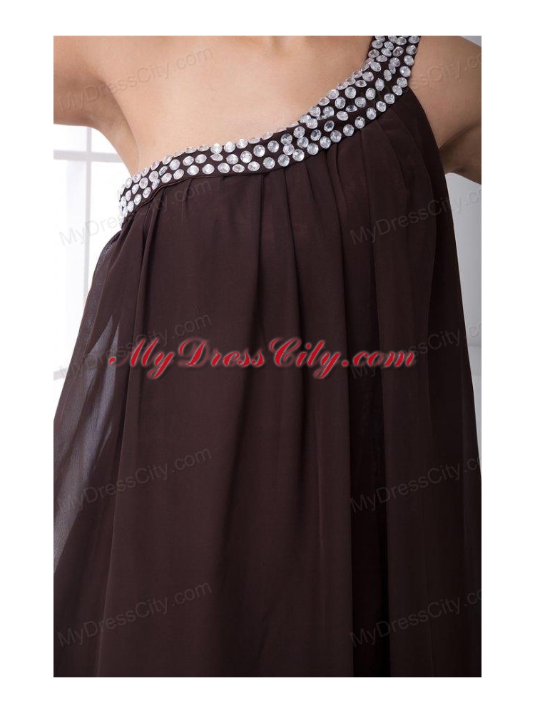 Cheap Empire One Shoulder Brown Side Zipper Mini-length Beading Prom Dress