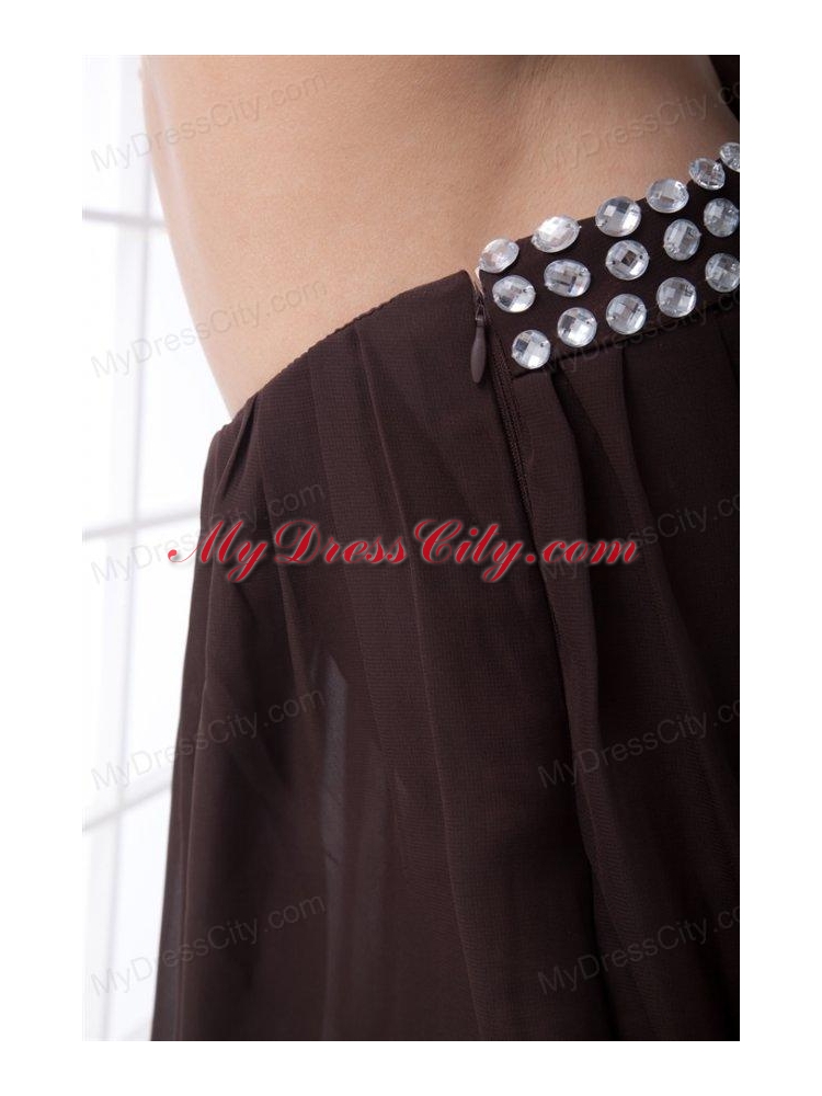 Cheap Empire One Shoulder Brown Side Zipper Mini-length Beading Prom Dress