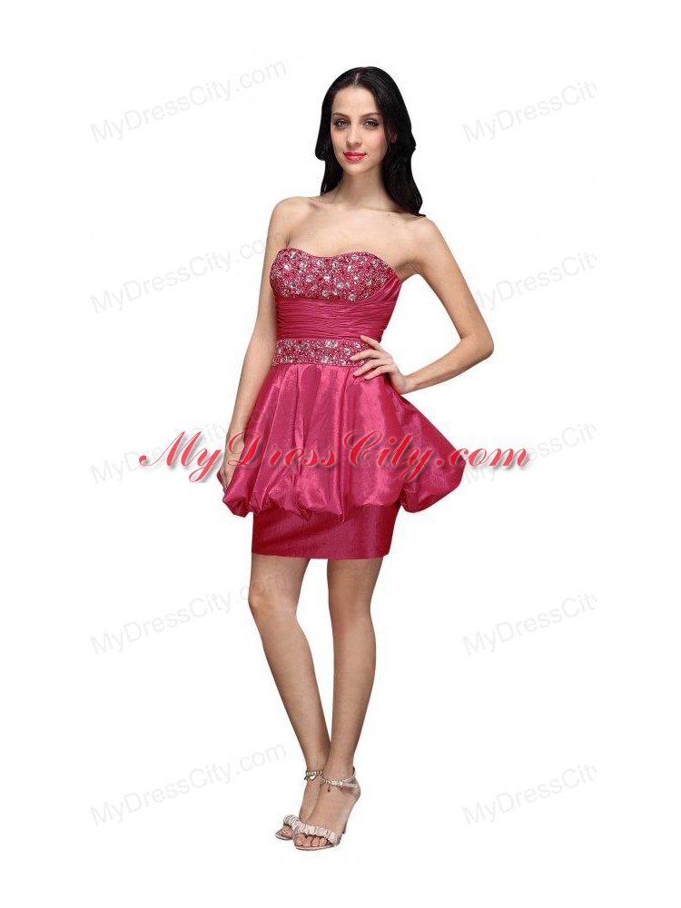 Column Hot Pink Strapless Beading Mini-length Prom Dress