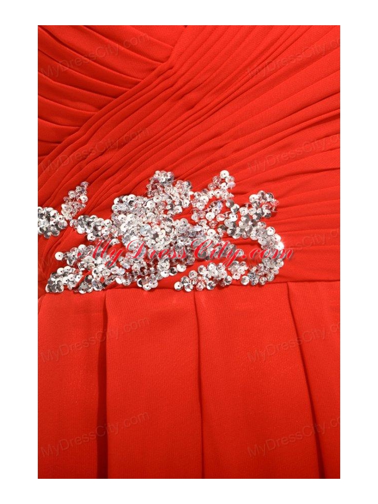 Empire Coral Red Strapless Beading and Ruching Prom Dress