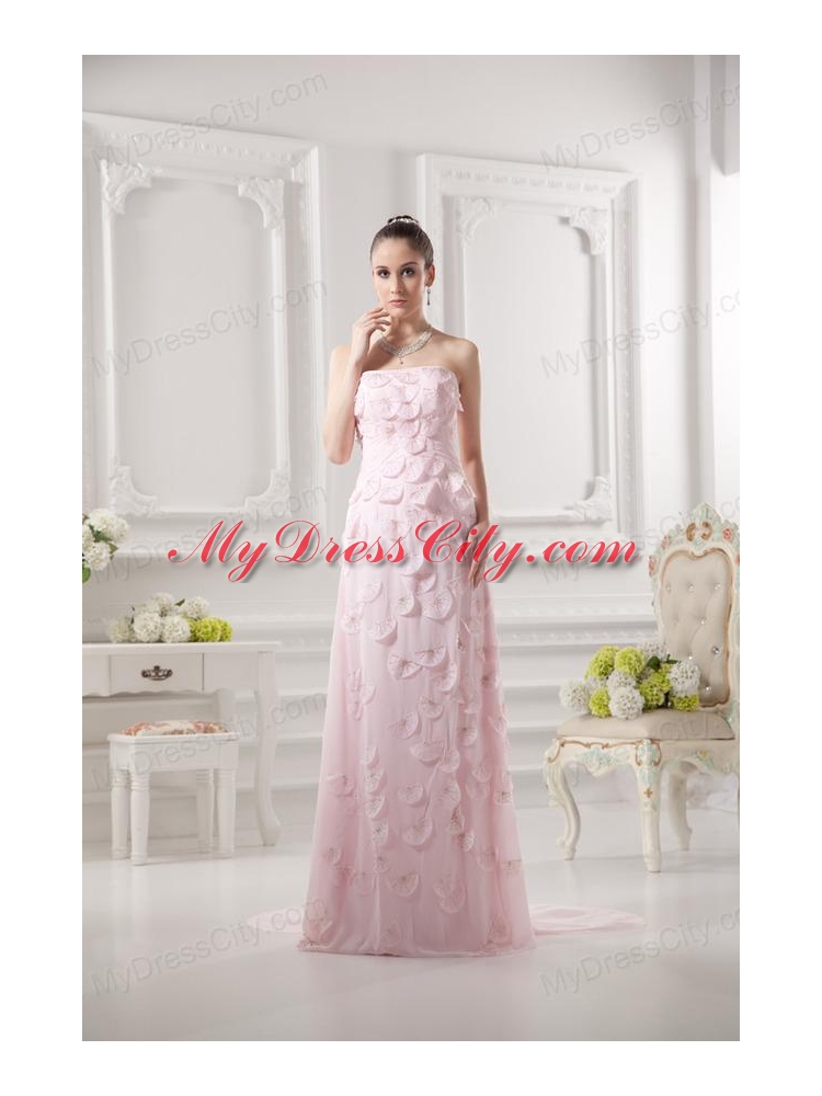 Empire Strapless Appliques Beading Chiffon Baby Pink Prom Dress