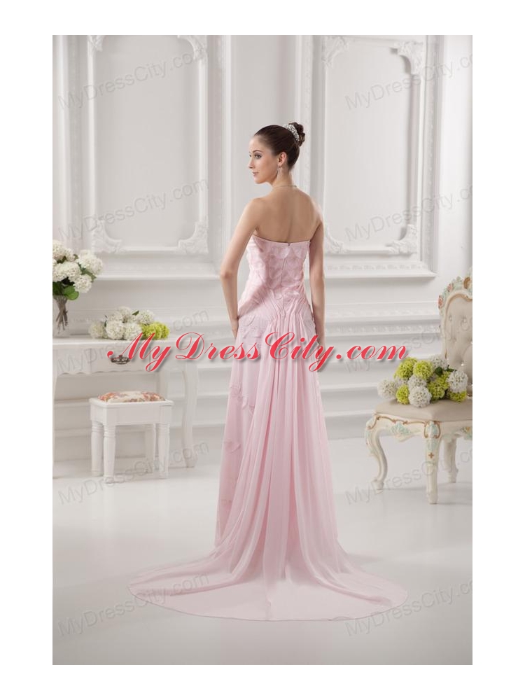 Empire Strapless Appliques Beading Chiffon Baby Pink Prom Dress