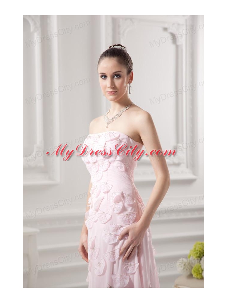 Empire Strapless Appliques Beading Chiffon Baby Pink Prom Dress