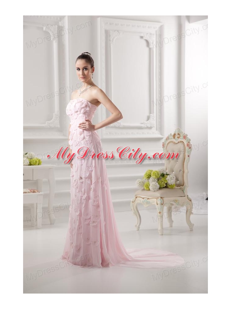 Empire Strapless Appliques Beading Chiffon Baby Pink Prom Dress