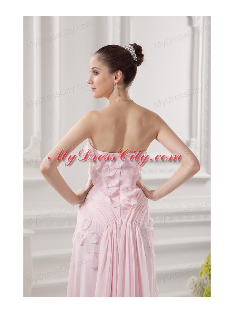 Empire Strapless Appliques Beading Chiffon Baby Pink Prom Dress