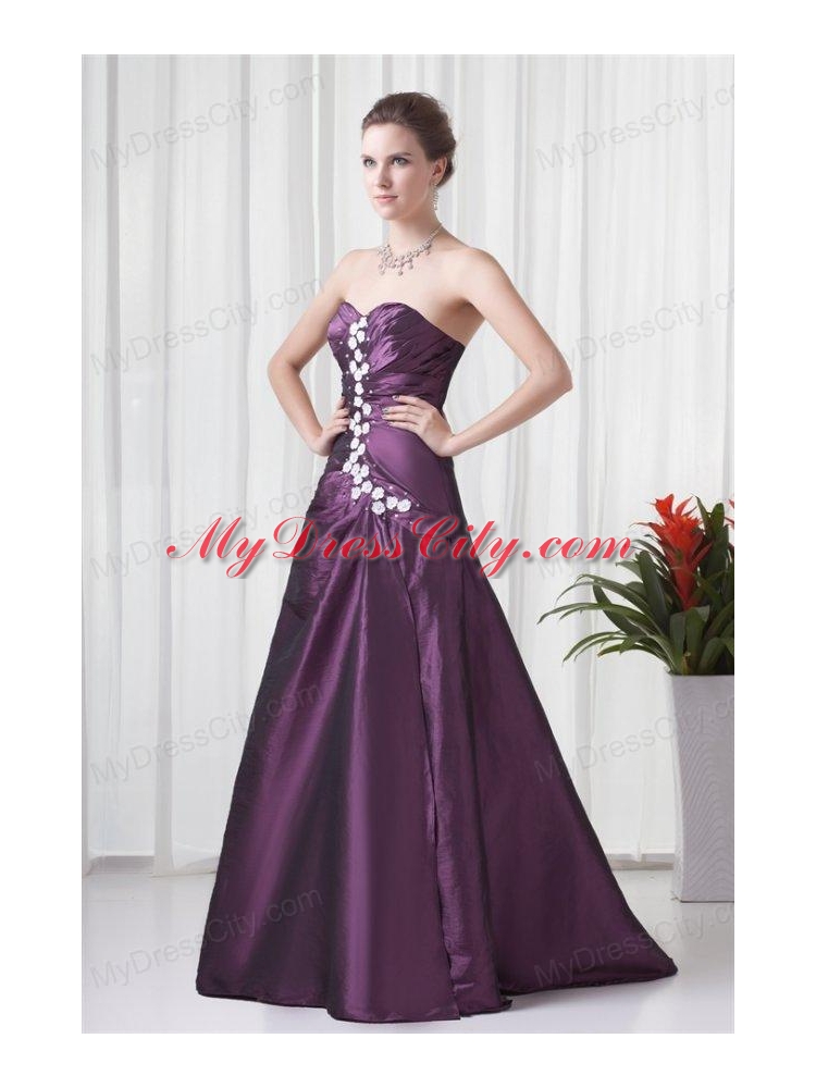 Empire Sweetheart Purple Appliques Long Lace Up Prom Dress