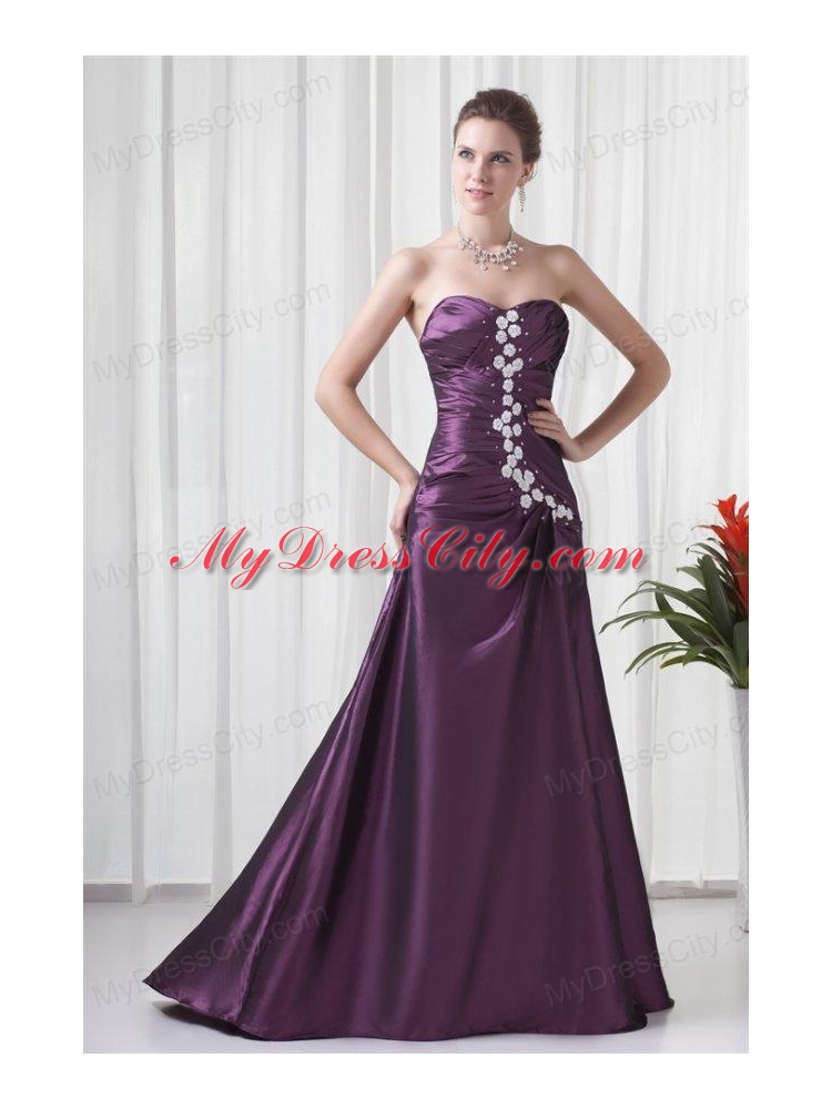 Empire Sweetheart Purple Appliques Long Lace Up Prom Dress