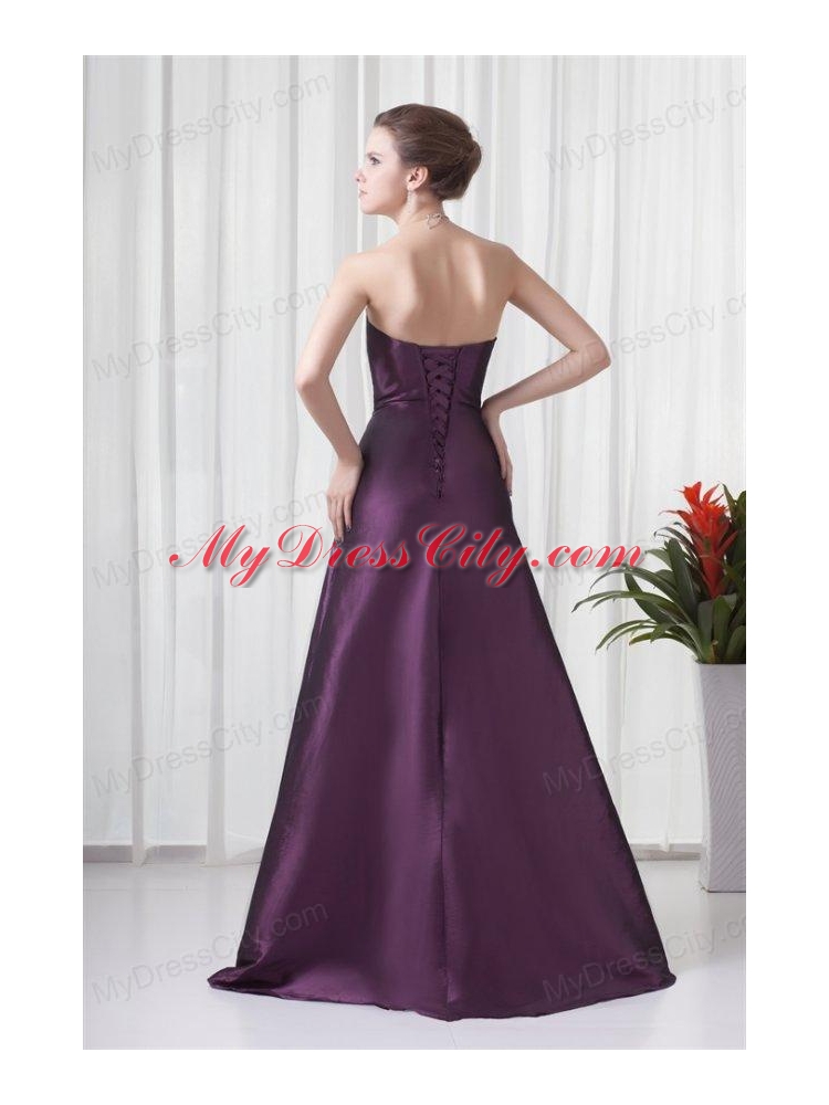 Empire Sweetheart Purple Appliques Long Lace Up Prom Dress