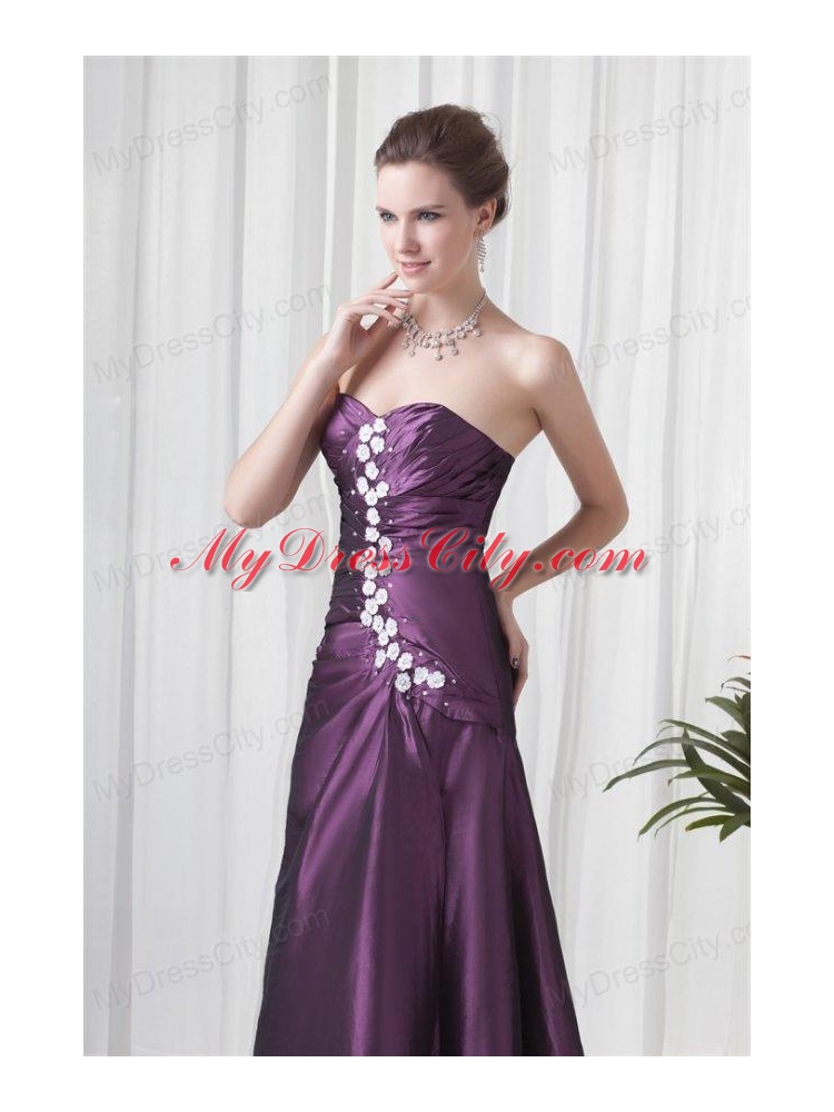 Empire Sweetheart Purple Appliques Long Lace Up Prom Dress