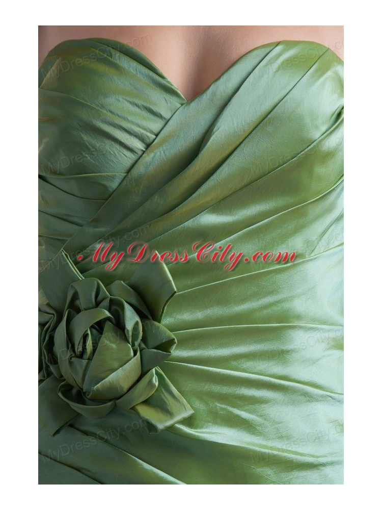 Green Column Sweetheart Mini-length Taffeta Ruching Prom Dress