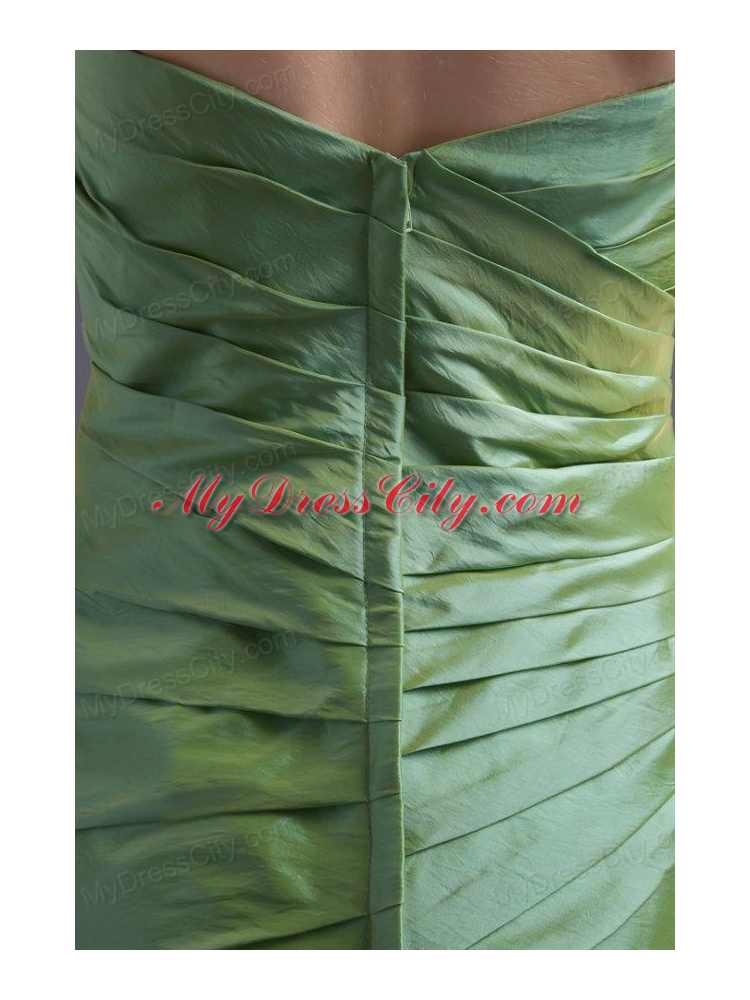 Green Column Sweetheart Mini-length Taffeta Ruching Prom Dress