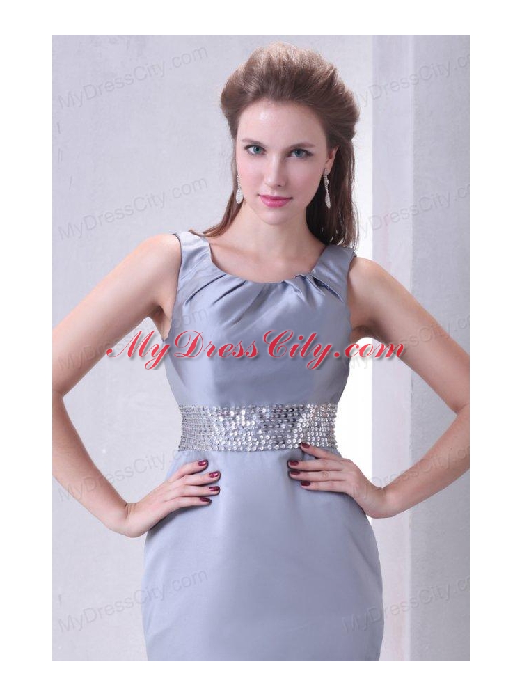 Grey Column Scoop Mini-length Short Prom Dress with Beading