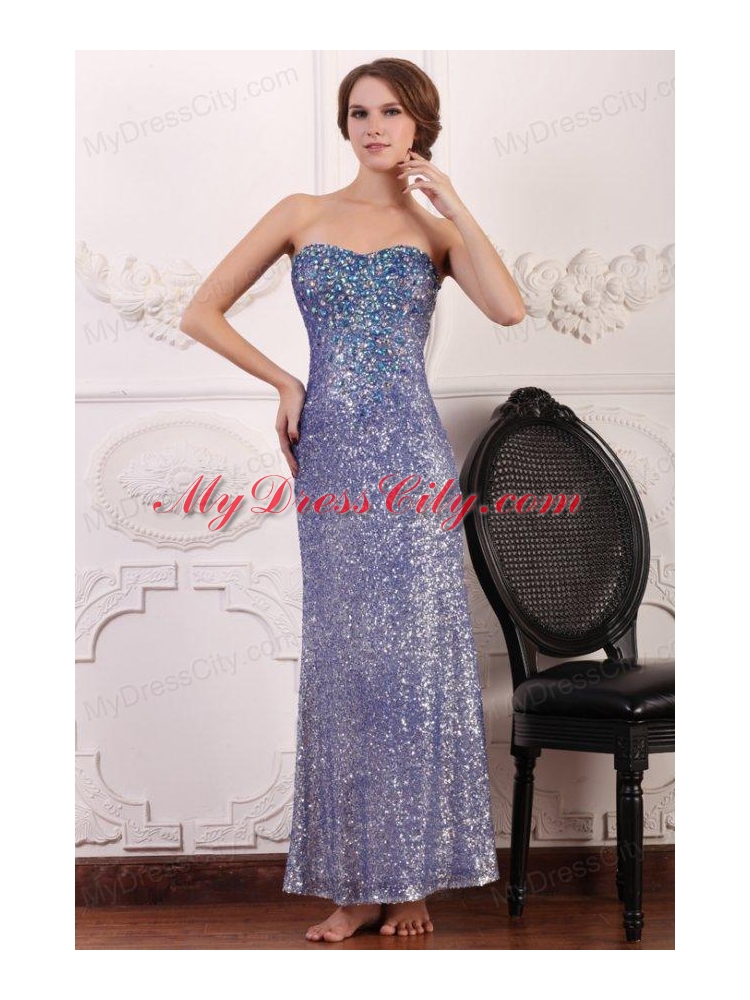 Lavender Column Ankle-length Sweetheart Prom Dress with Sequins