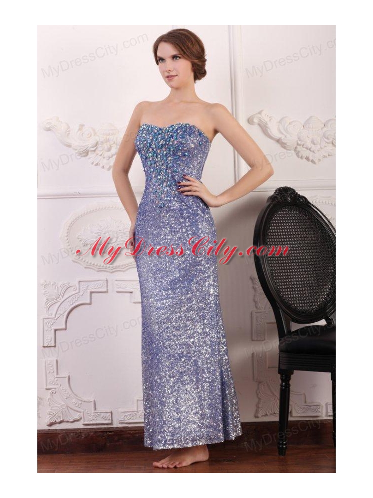 Lavender Column Ankle-length Sweetheart Prom Dress with Sequins