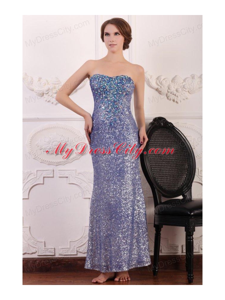 Lavender Column Ankle-length Sweetheart Prom Dress with Sequins