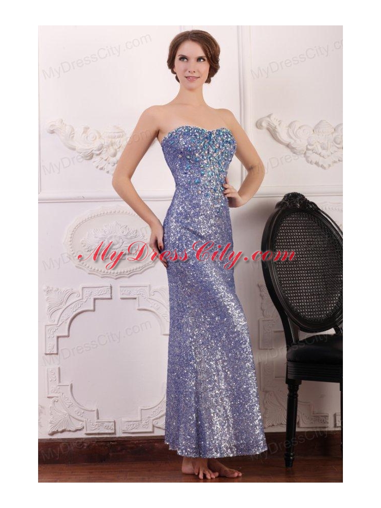 Lavender Column Ankle-length Sweetheart Prom Dress with Sequins