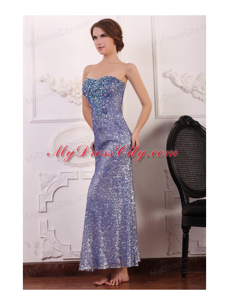 Lavender Column Ankle-length Sweetheart Prom Dress with Sequins