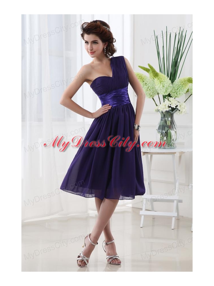 Lovely One Shoulder A-line Knee-length Prom Dress with Belt