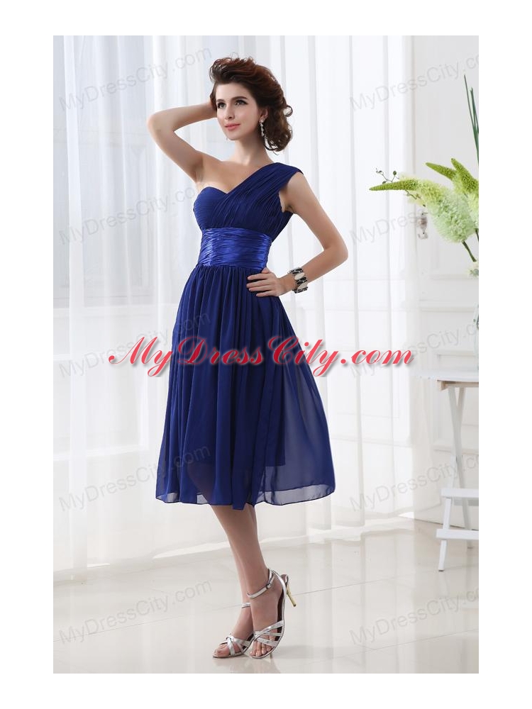 Lovely One Shoulder A-line Knee-length Prom Dress with Belt