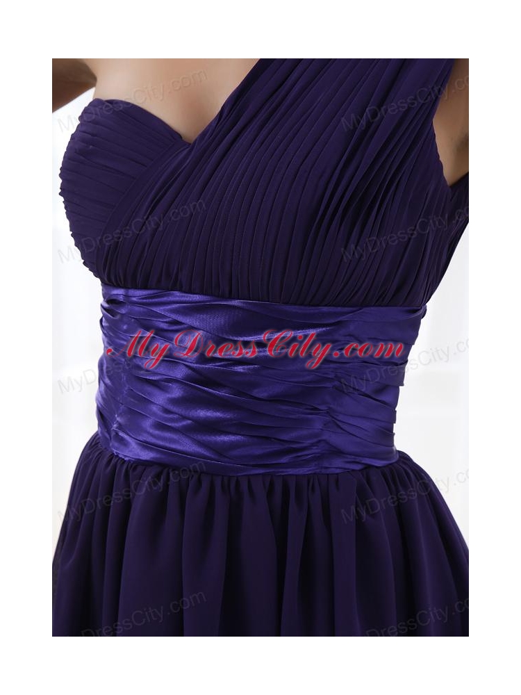 Lovely One Shoulder A-line Knee-length Prom Dress with Belt