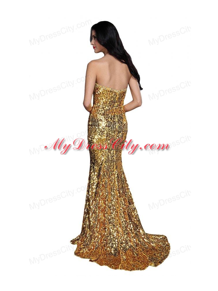 Mermaid Gold Sweetheart Sequins Beading Floor-length Prom Dress