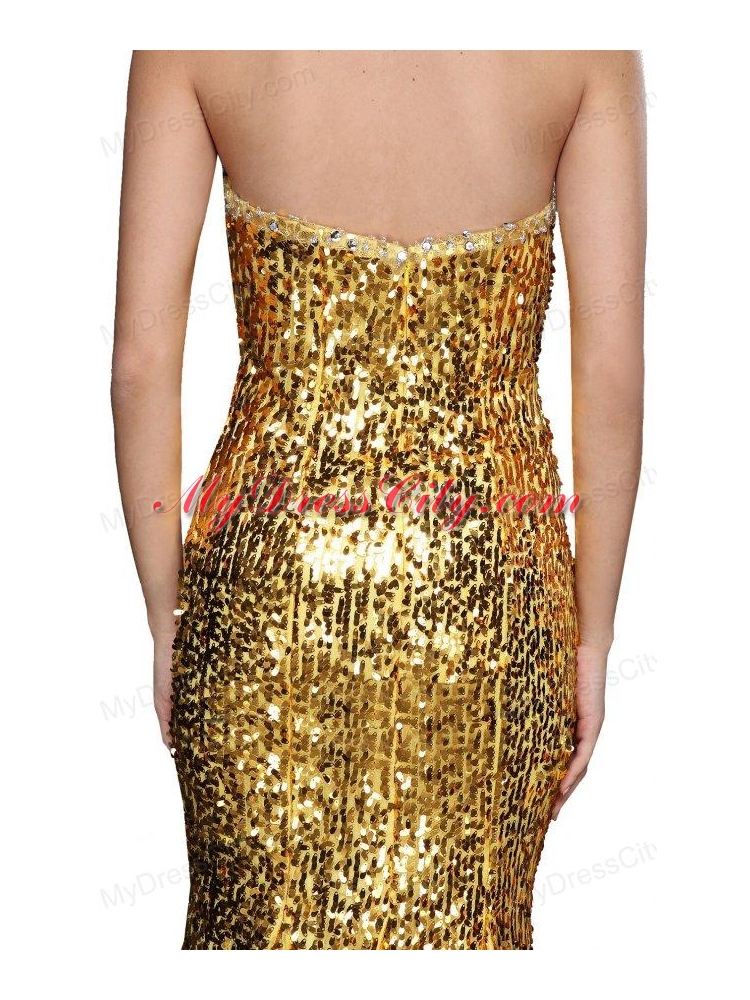 Mermaid Gold Sweetheart Sequins Beading Floor-length Prom Dress