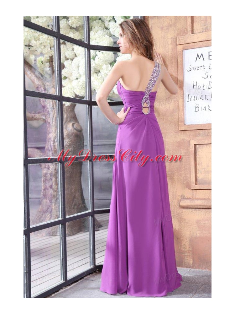 One Shoulder Beading and High Silt Chiffon Prom Dress in Lilac