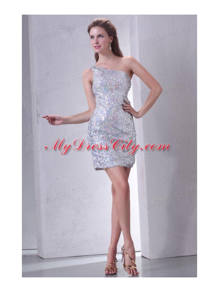 One Shoulder Column Mini-length Sequins Prom Dress for Night Club