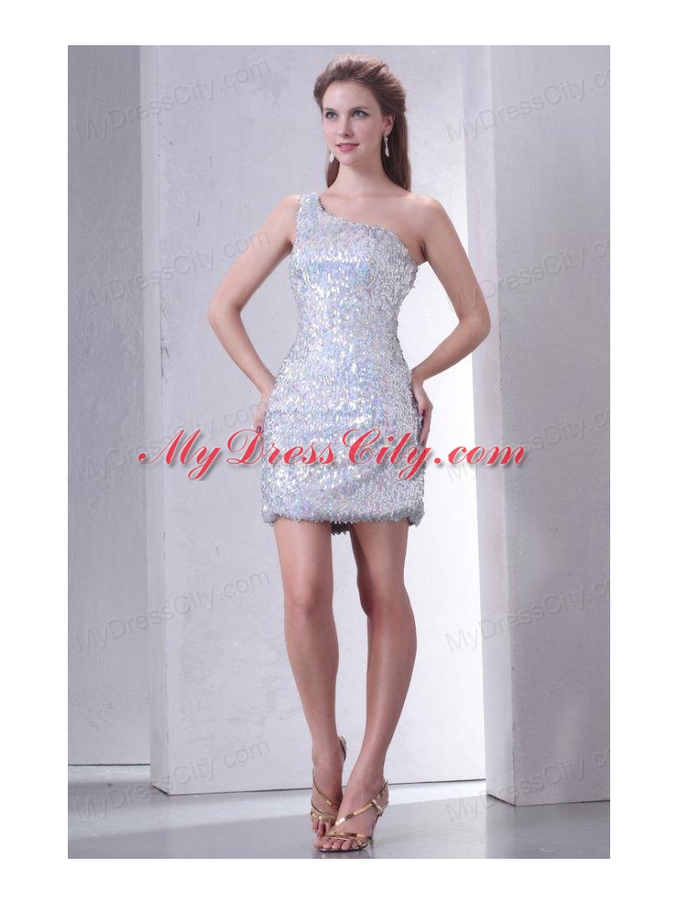 One Shoulder Column Mini-length Sequins Prom Dress for Night Club