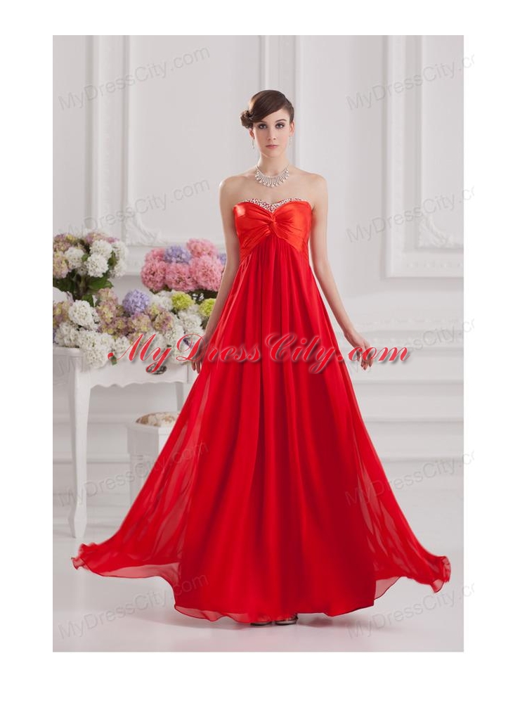 Red Empire Chiffon Beaded Decorate Prom Dress with Sweetheart